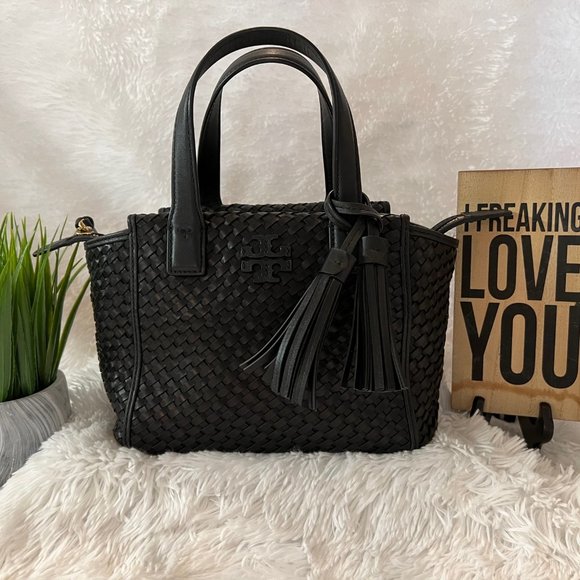 🎉HPx2🎉Tory Burch Thea Woven Mini Leather Slouchy Satchel - LIKE NEW! - Picture 2 of 16